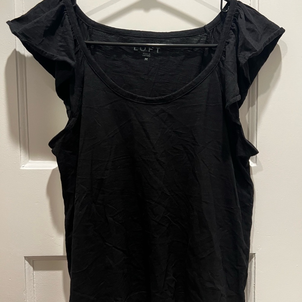 LOFT Black Ruffle Sleeve Tank Top